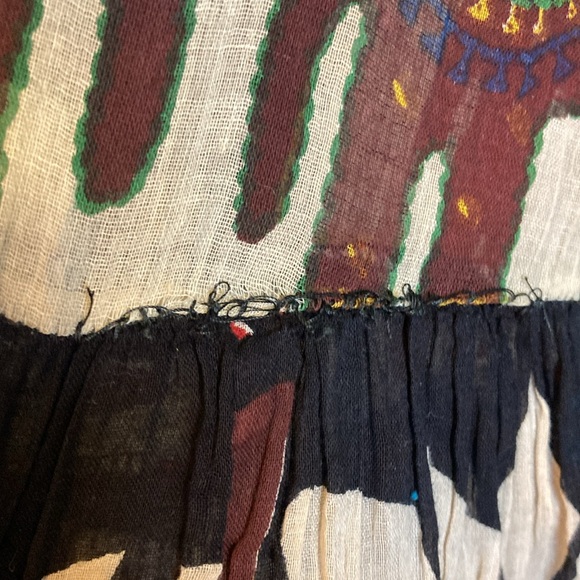 VTG Womens Tiered Maxi Skirt Tribal Elephant Print Tassels Bells Elastic Waist - Picture 6 of 14